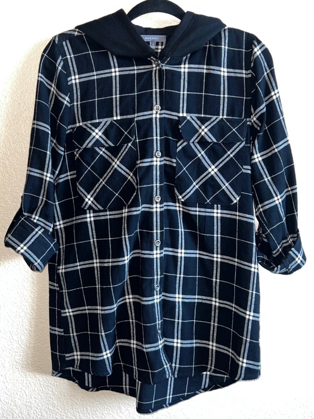 BE COOL Hooded Flannel Button Down Long Sleeve Shirt